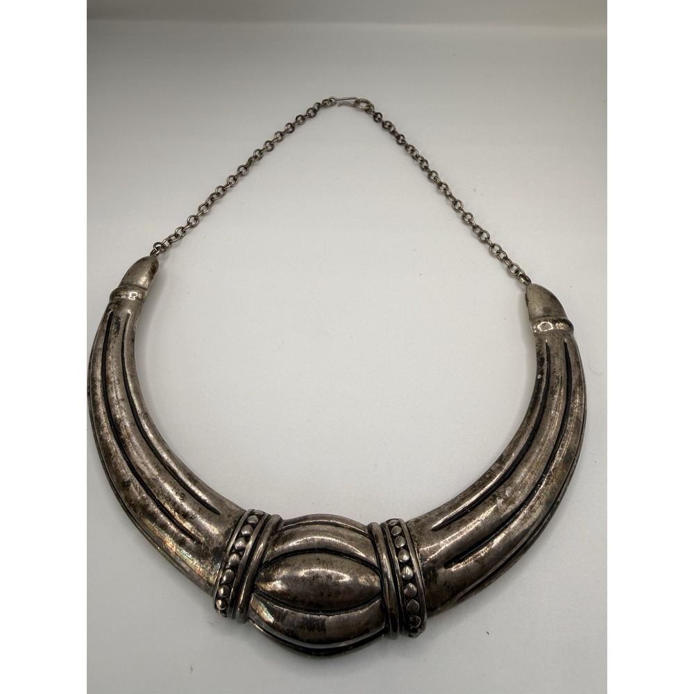 Vintage Sterling Silver 925 Tribal‎ Torque Necklace Statement Bib RESS
